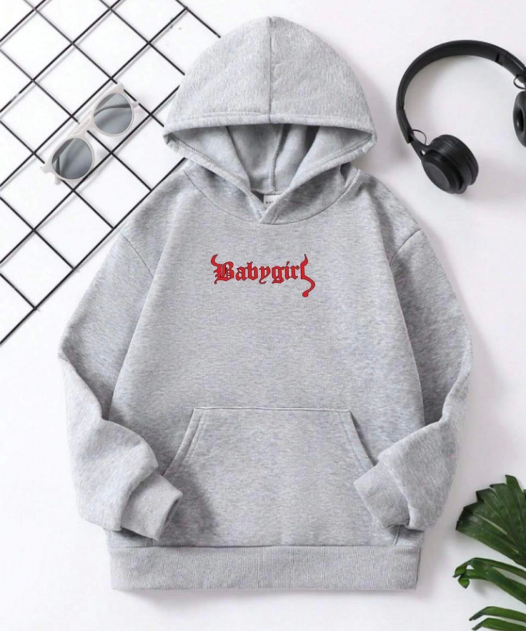 Çocuk Unisex Kapüşonlu Babygirl Baskılı Sweatshirt - Gri