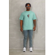 Unisex Oversize Baskılı Bisiklet Yaka T-Shirt - Mint Yeşili