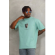 Unisex Oversize Baskılı Bisiklet Yaka T-Shirt - Mint Yeşili