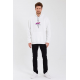 Erkek Baskılı Üç İplik Kapüşonlu Oversize Sweatshirt - Beyaz