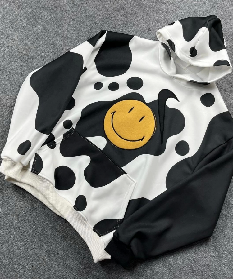 Erkek Smiley Face Kapüşonlu Sweatshirt - Siyah