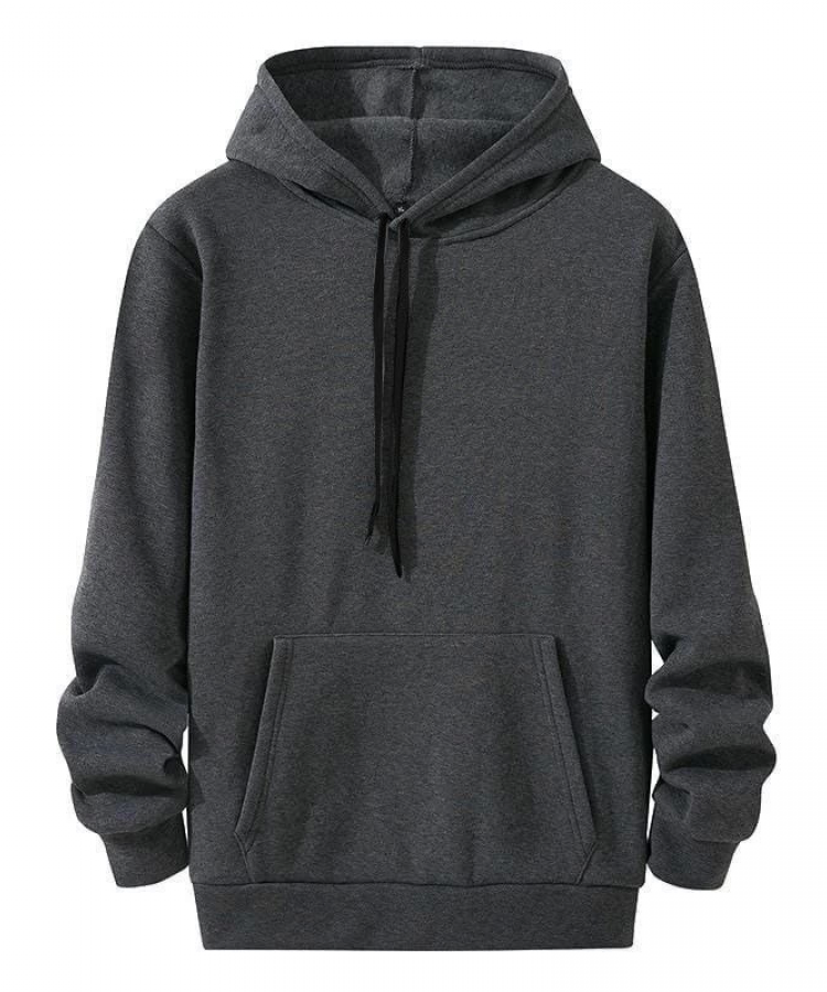 Kadın Uzun Kol Kapşonlu Basic Sweatshirt hoodie - Füme