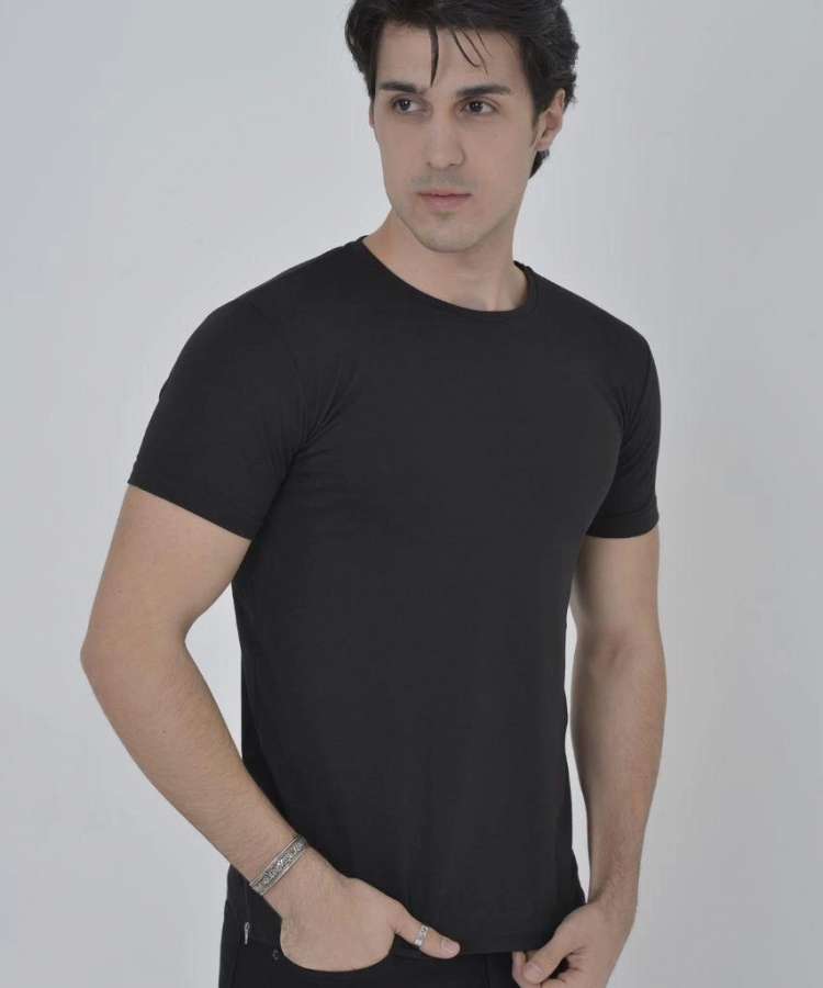 Erkek Yandan Fermuarli Slim fit T-shirt - Siyah