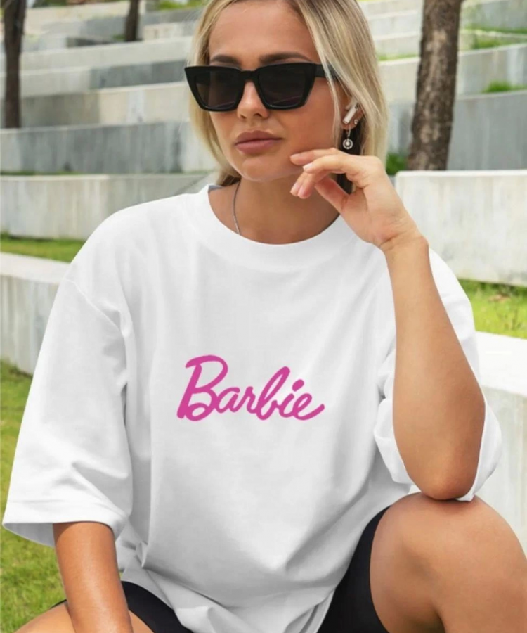 Kadın Baskılı Oversize T-shirt - Beyaz