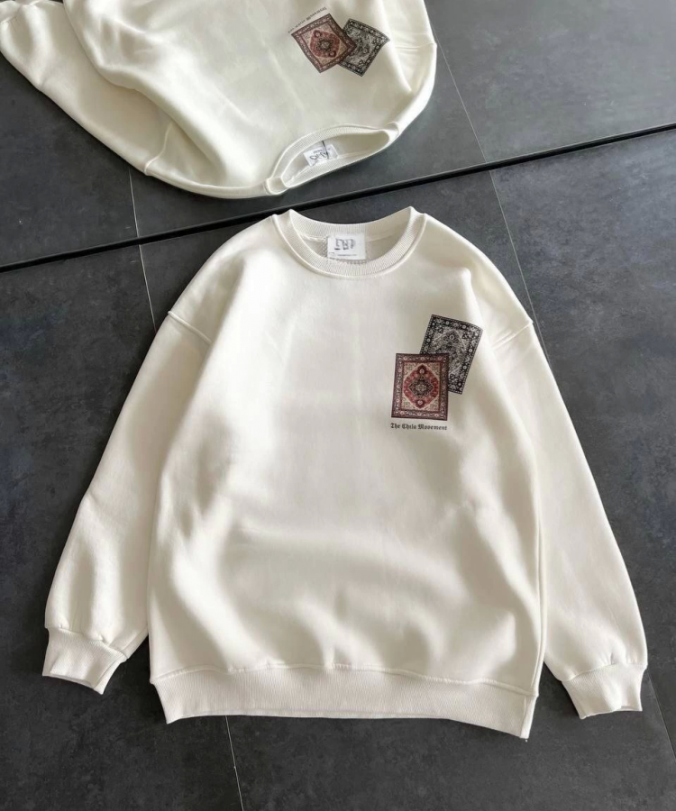 Kadın Bisiklet Yaka Baskılı SweatShirt - Beyaz