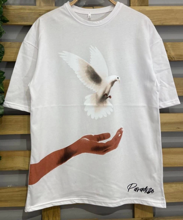 Kadın Dijital Baskılı T-Shirt - Beyaz