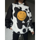 Kadın Smiley Face Kapüşonlu Sweatshirt - Siyah