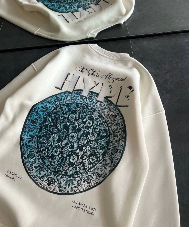 Kadın Üç İplik Bisiklet Yaka Baskılı SweatShirt - Beyaz