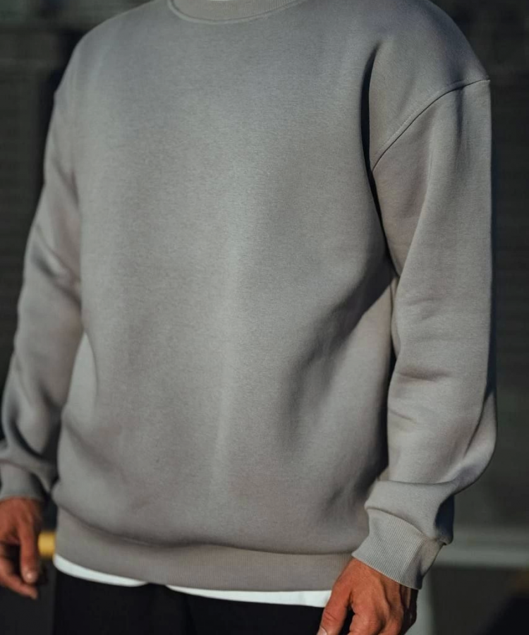 Kışlık Bisiklet Yaka Üç İplik Basic SweatShirt - Boyalı Gri