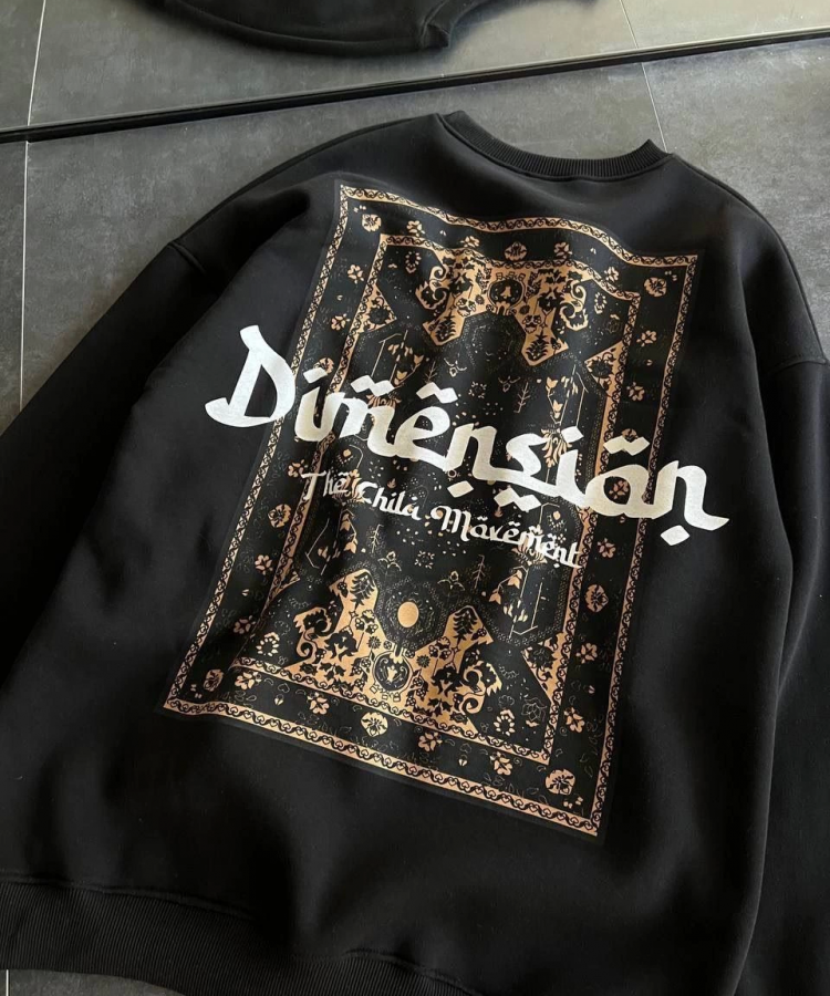 Üç İplik Penye Bisiklet Yaka Baskılı SweatShirt - Siyah