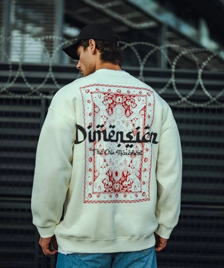 Üç İplik Penye Bisiklet Yaka Oversize Baskılı SweatShirt - Beyaz