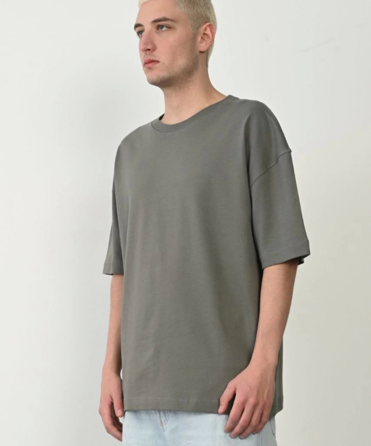 Unisex Basic Bisiklet Yaka Oversize T-Shirt - Füme