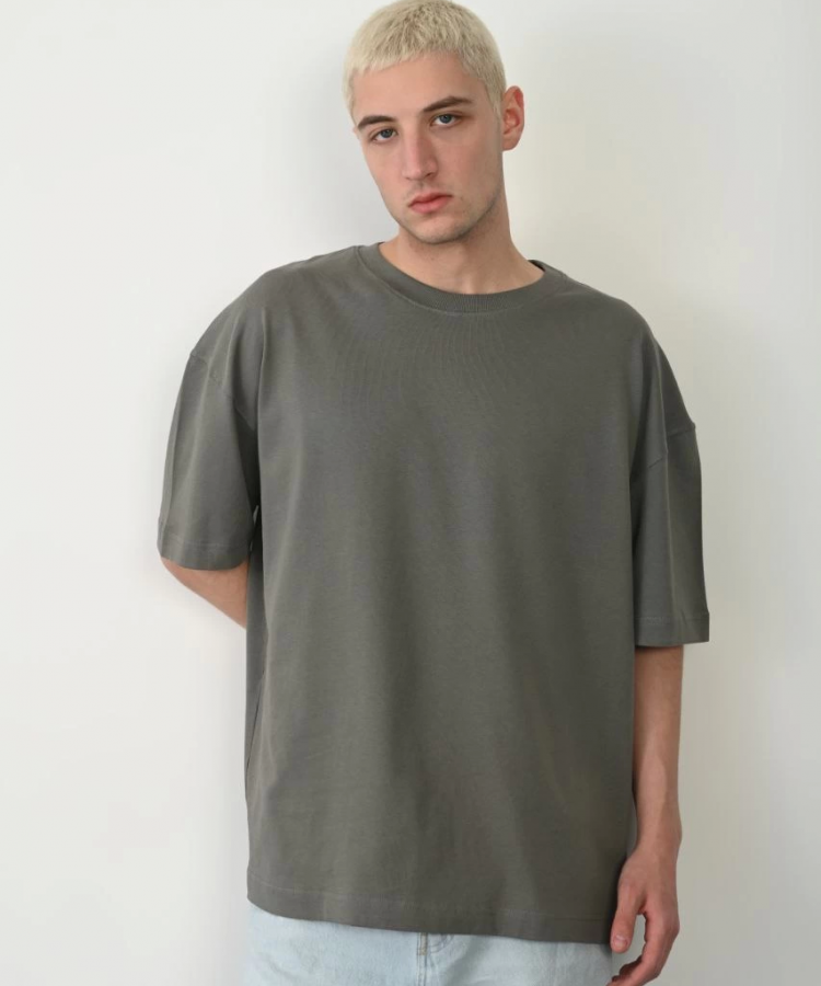 Unisex Basic Bisiklet Yaka Oversize T-Shirt - Füme