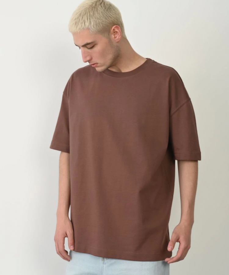 Unisex Basic Bisiklet Yaka Oversize T-Shirt - Mürdüm