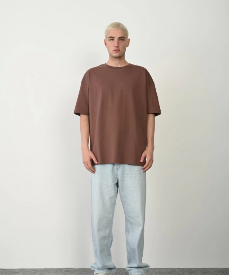 Unisex Basic Bisiklet Yaka Oversize T-Shirt - Mürdüm