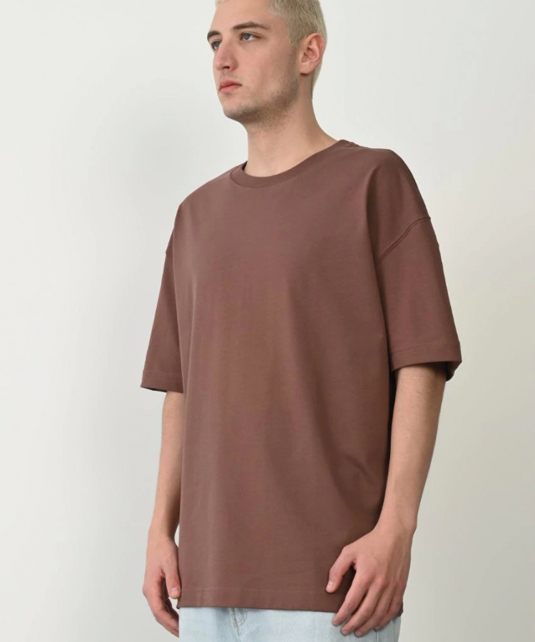 Unisex Basic Bisiklet Yaka Oversize T-Shirt - Mürdüm