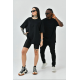 Unisex Basic Bisiklet Yaka Oversize T-Shirt - Siyah