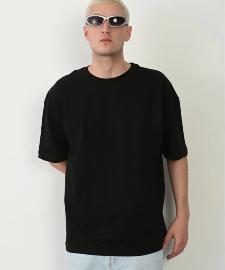 Unisex Basic Bisiklet Yaka Oversize T-Shirt - Siyah