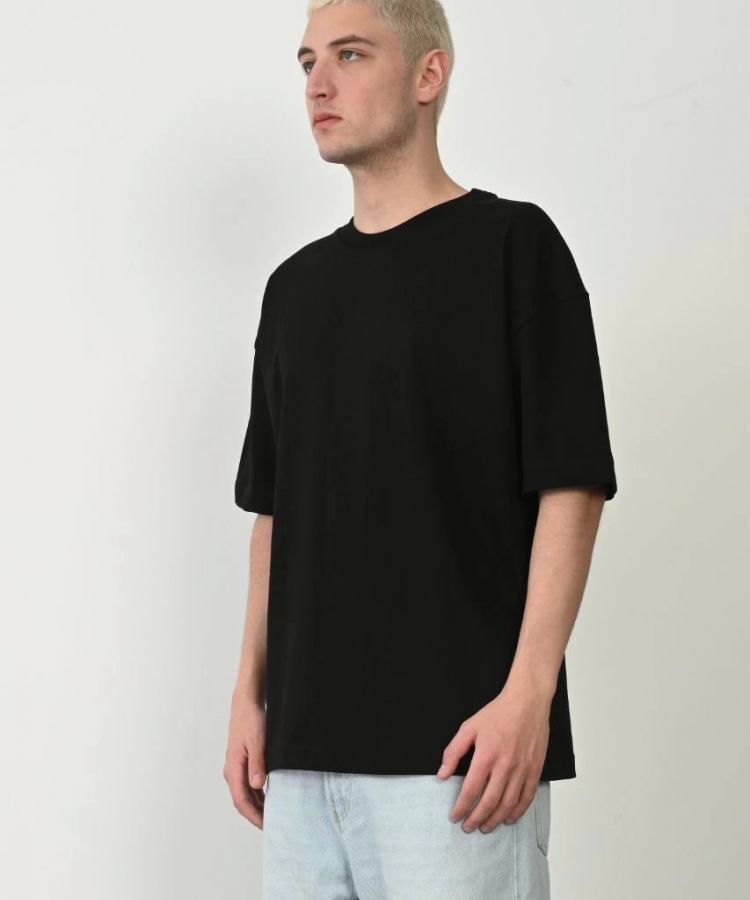 Unisex Basic Bisiklet Yaka Oversize T-Shirt - Siyah