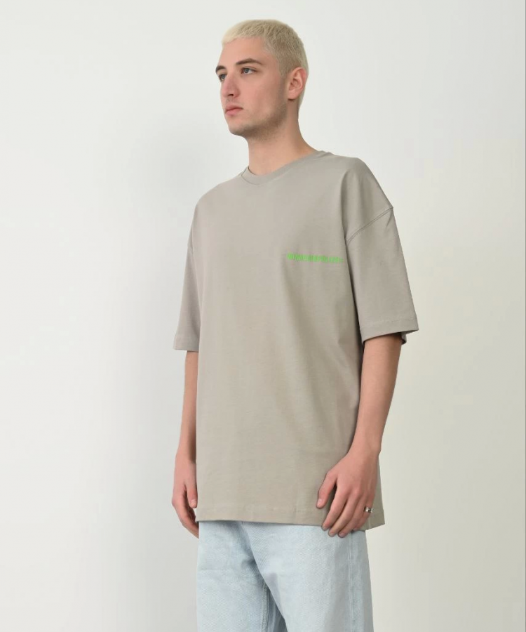 Unisex Baskılı Bisiklet Yaka Oversize T-Shirt - Boyalı Gri