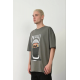 Unisex Baskılı Bisiklet Yaka Oversize T-Shirt - Füme