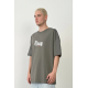 Unisex Baskılı Bisiklet Yaka Oversize T-Shirt - Füme