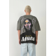 Unisex Baskılı Bisiklet Yaka Oversize T-Shirt - Füme