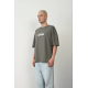 Unisex Baskılı Bisiklet Yaka Oversize T-Shirt - Füme