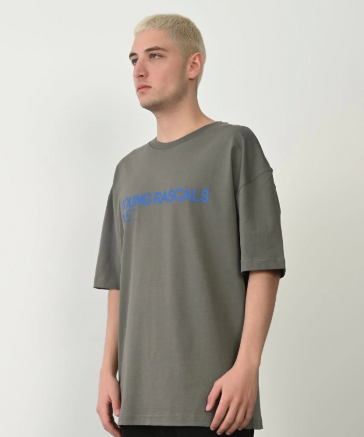 Unisex Baskılı Bisiklet Yaka Oversize T-Shirt - Füme