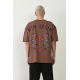 Unisex Baskılı Bisiklet Yaka Oversize T-Shirt - Mürdüm