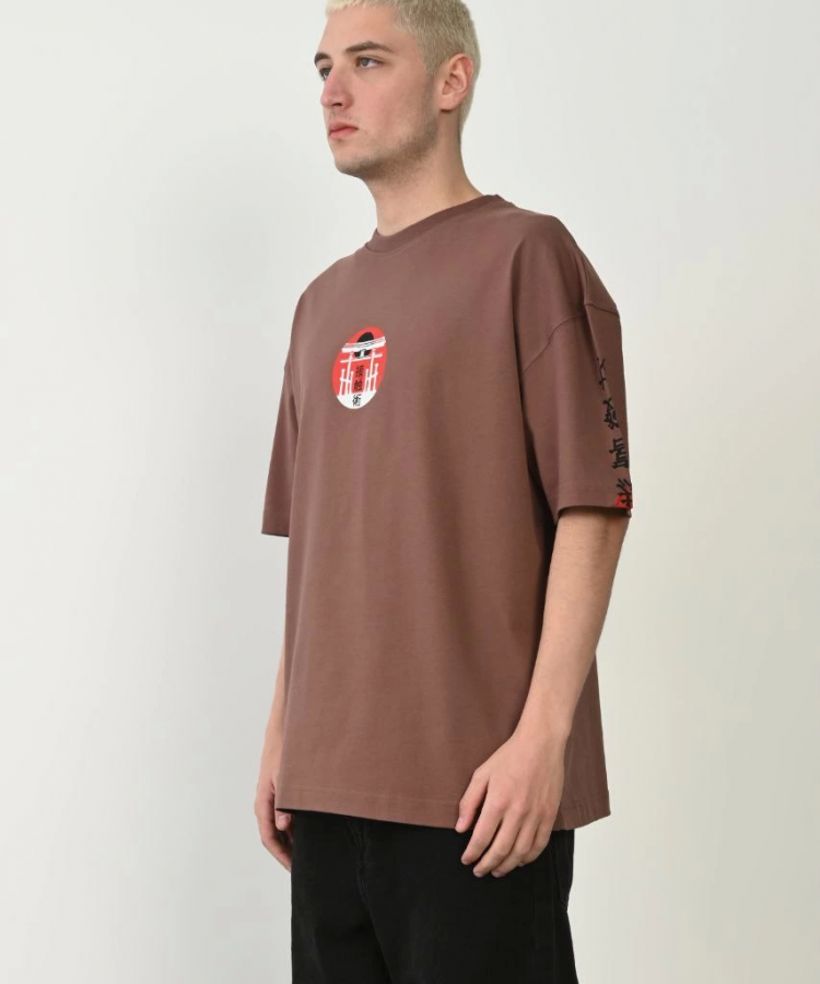 Unisex Baskılı Bisiklet Yaka Oversize T-Shirt - Mürdüm