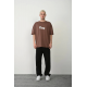 Unisex Baskılı Bisiklet Yaka Oversize T-Shirt - Mürdüm