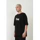 Unisex Baskılı Bisiklet Yaka Oversize T-Shirt - Siyah