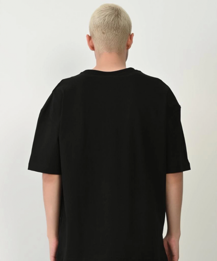 Unisex Baskılı Bisiklet Yaka Oversize T-Shirt - Siyah