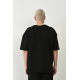 Unisex Baskılı Bisiklet Yaka Oversize T-Shirt - Siyah