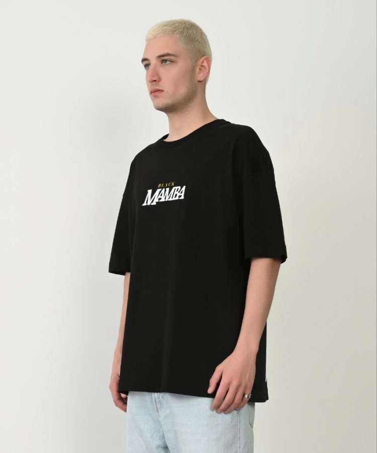 Unisex Baskılı Bisiklet Yaka Oversize T-Shirt - Siyah