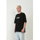 Unisex Baskılı Bisiklet Yaka Oversize T-Shirt - Siyah