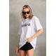 Unisex Baskılı Oversize T-Shirt - Beyaz