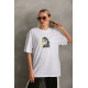 Unisex Baskılı Oversize T-Shirt - Beyaz