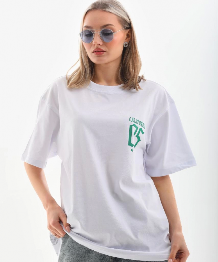 Unisex Baskılı Oversize T-Shirt - Beyaz