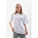 Unisex Baskılı Oversize T-Shirt - Beyaz