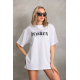 Unisex Baskılı Oversize T-Shirt - Beyaz