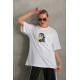 Unisex Baskılı Oversize T-Shirt - Beyaz