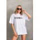 Unisex Baskılı Oversize T-Shirt - Beyaz