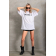 Unisex Baskılı Oversize T-Shirt - Beyaz