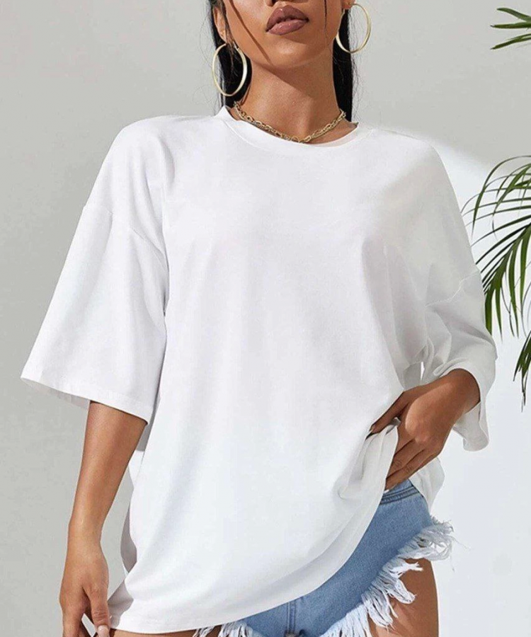 Unisex Baskılı Oversize T-Shirt - Beyaz