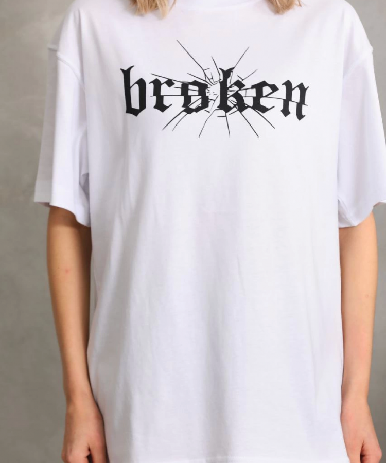 Unisex Baskılı Oversize T-Shirt - Beyaz