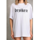 Unisex Baskılı Oversize T-Shirt - Beyaz