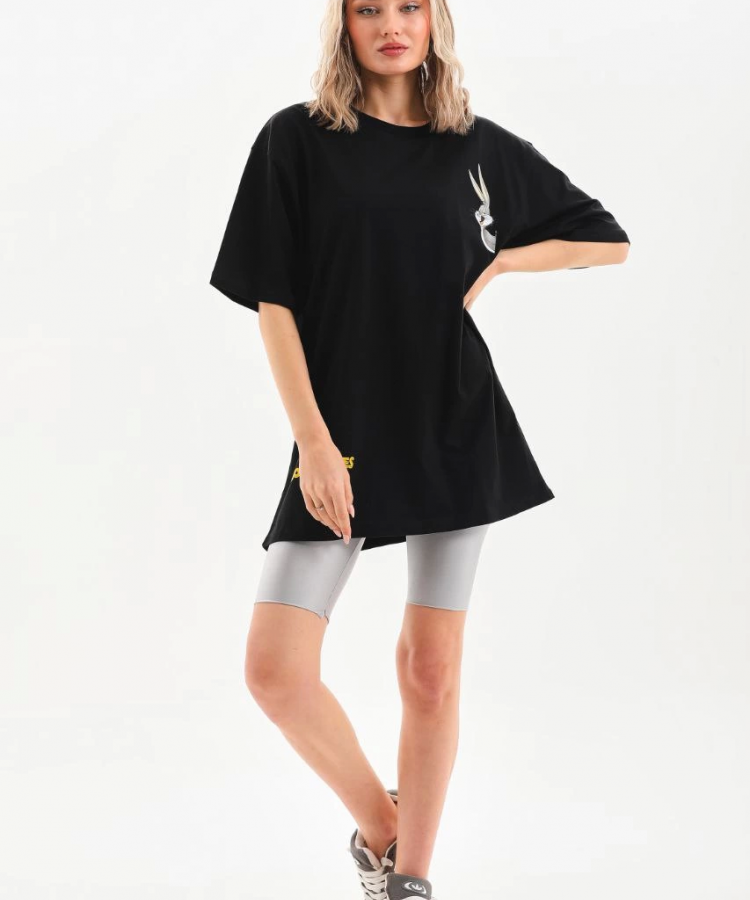 Unisex Baskılı Oversize T-Shirt - Siyah