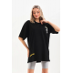 Unisex Baskılı Oversize T-Shirt - Siyah